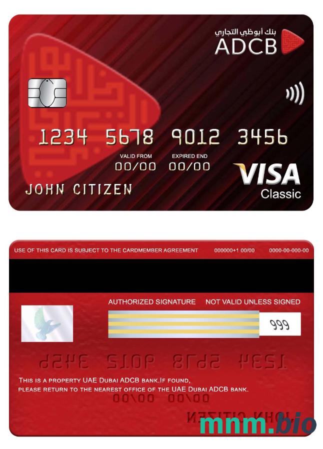 UAE Dubai ADCB bank visa klasyczny karta przykład w formacie PSD